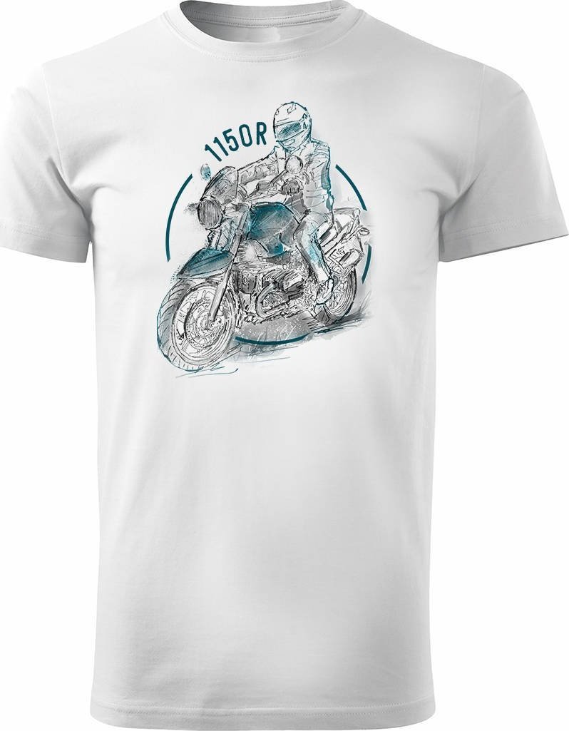 Topslang Koszulka motocyklowa z motocyklem na motor BMW R 1150 R męska biała REGULAR S