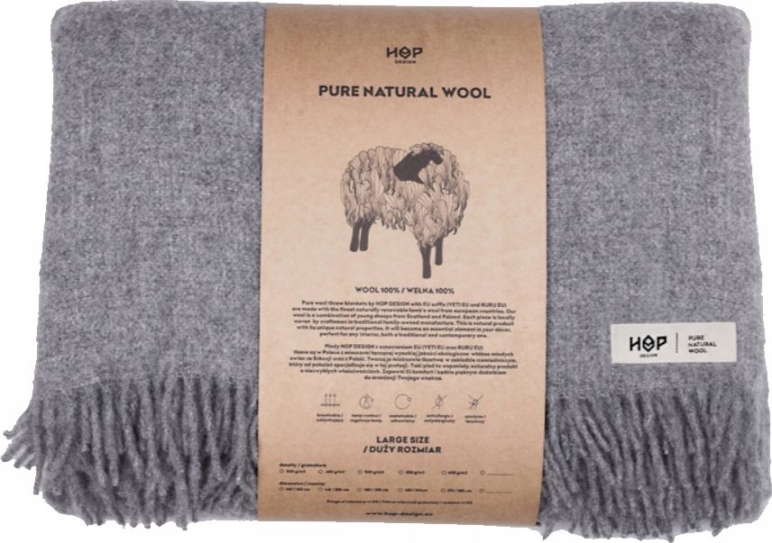 HOP Koc Yeti HOP Design z wełny 155x205 Szary EU