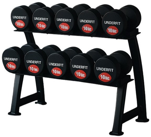 Zestaw hantli gumowanych 2 x 6-22,5 kg 5 par (141 kg) UNDERFIT + stojak STR38