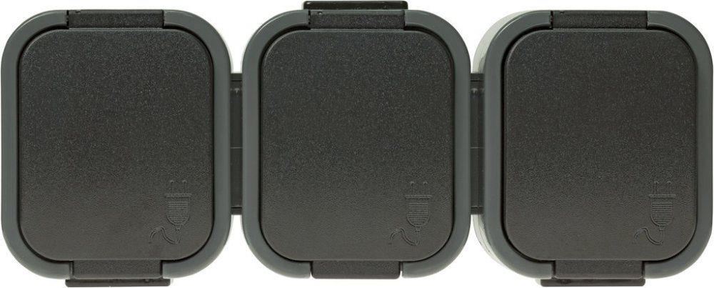 Abex Gniazdo wtyczkowe potrójne 3x2P+Z bryzgoodporne z klapką w kolorze wyrobu IP44, szary/czarny B2 NT-316 (B2 SZARY/CZARNY)