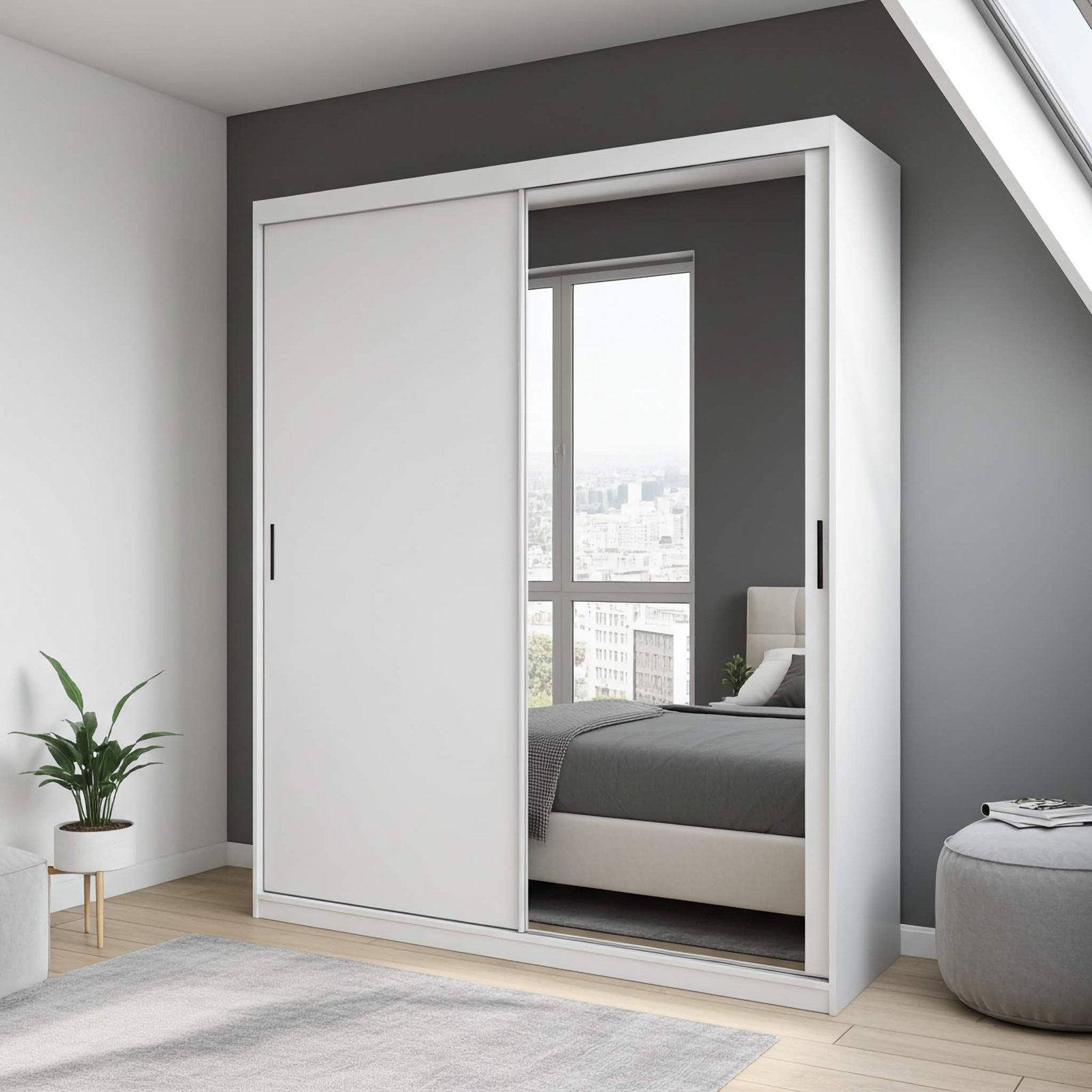 Ravio Szafa Przesuwna MIRANO 200 cm Biała Mat Wysoka 215 cm Duża Szafa