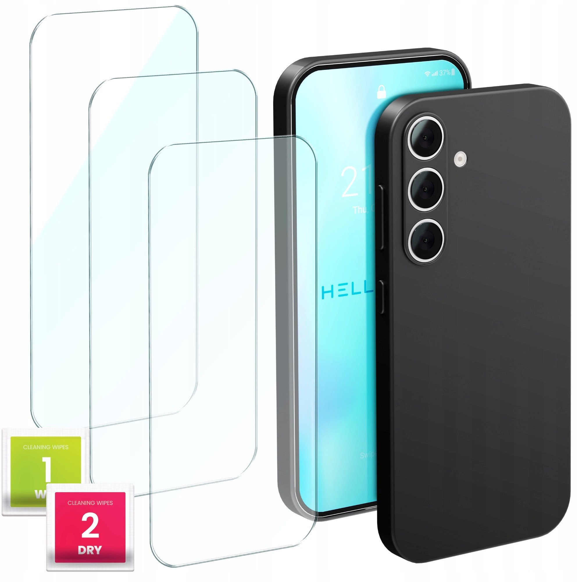 Etui Do Samsung Galaxy A55 5G (Czarne, Matowe, Silikonowe) Szkło 3 Sztuki