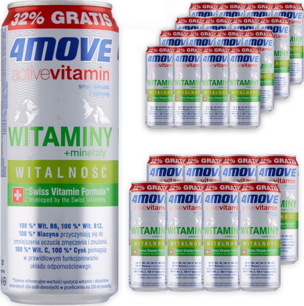 4Move 4Move Active Vitamin Witalność Napój gazowany smak limonki 330 ml x24 sztuk