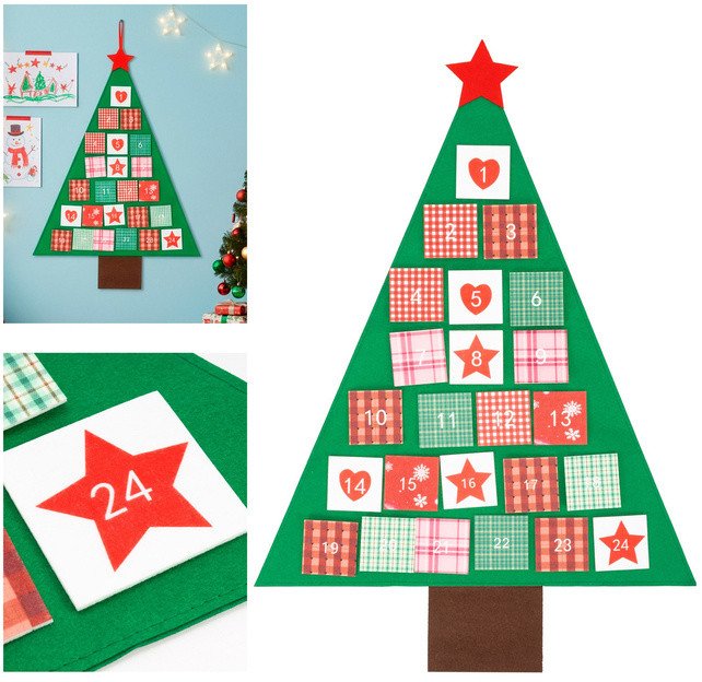 Kalendarz adwentowy, świąteczny Choinka 102 cm dekoracja na ścianę, multikolor UNIWERSALNY