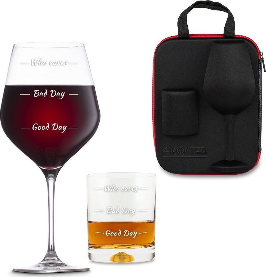 Etui z kieliszkiem i szklanką niej niego Who cares