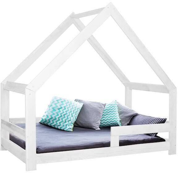 Łóżko domek 160x80 cm drewniane łóżeczko dla dziecka ze stelażem białe UNIWERSALNY