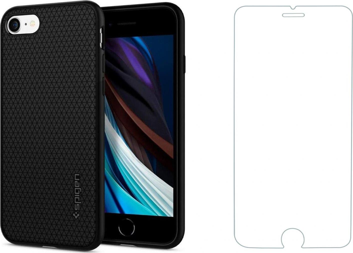 Braders Etui Spigen Liquid Air + Szkło Hartowane do iPhone 7 / 8 / SE 2020 Black