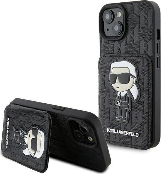Karl Lagerfeld KLHCP15SSAKKNSCK iPhone 15 6.1" czarny/black hardcase Saffiano Cardslots and Stand Monogram Ikonik Patch