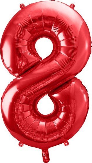 PartyDeco Duży Balon foliowy 86cm czerwona cyfra 8 osiem na hel powietrze