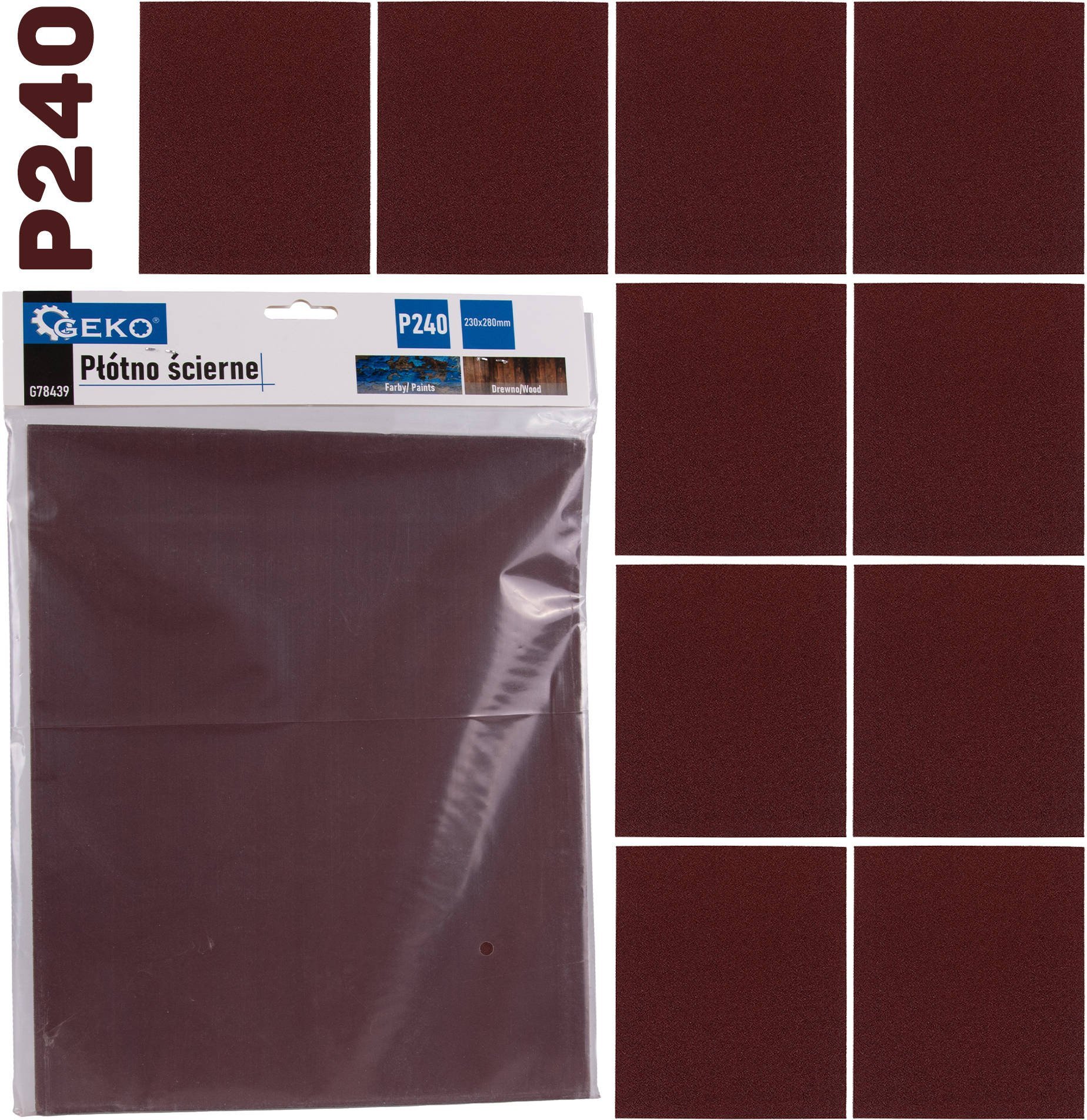 Geko Płótno ścierne – arkusz 230x280mm P240 (10/500)