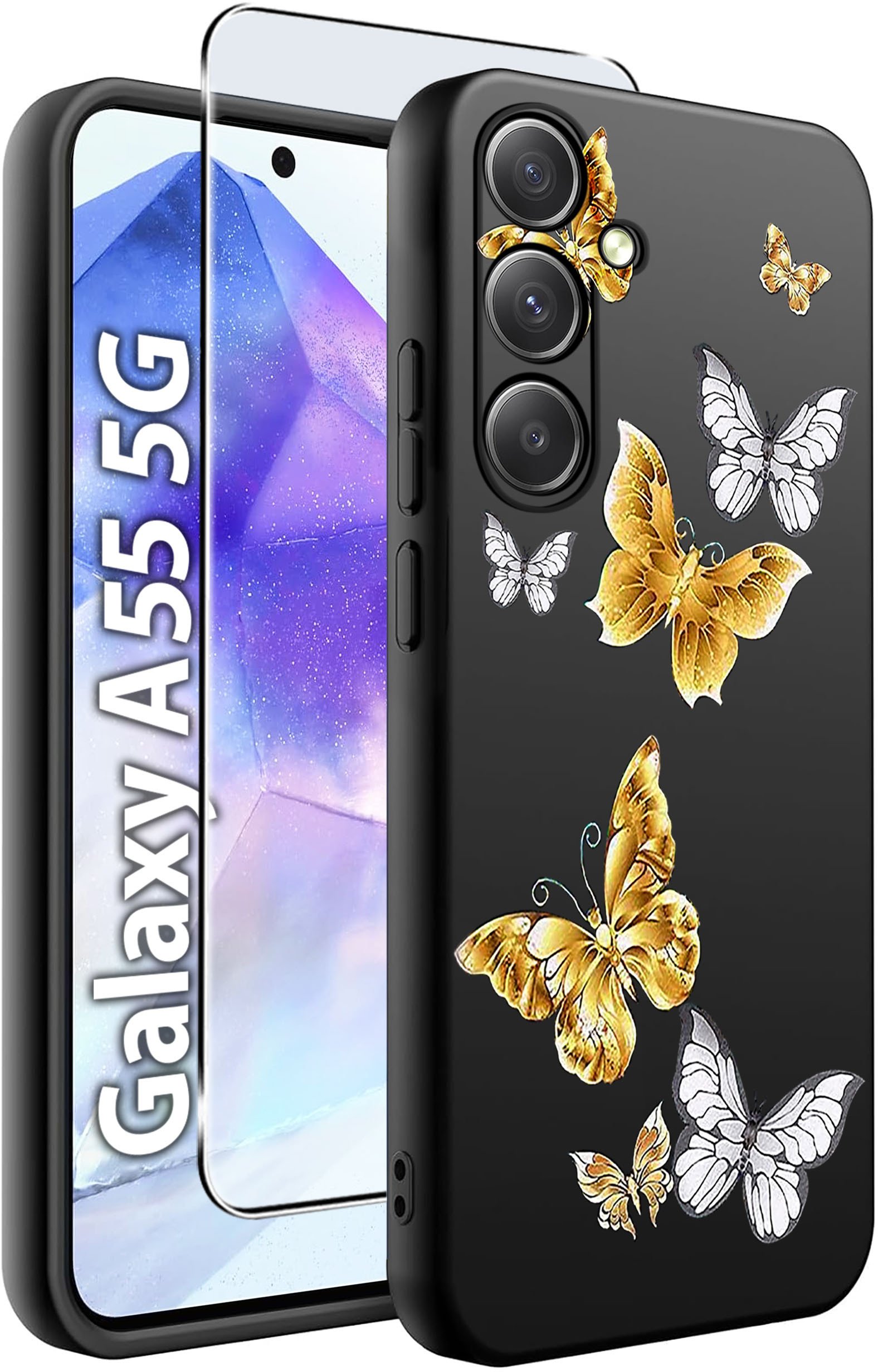 ETUI do Samsung A55 5G WZORY | SILIKONOWE MATT CASE + SZKŁO HARTOWANE 9H