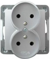 Ospel Gniazdo podwójne Impresja z/u 16A srebrne (GP-2YRZ/m/18)