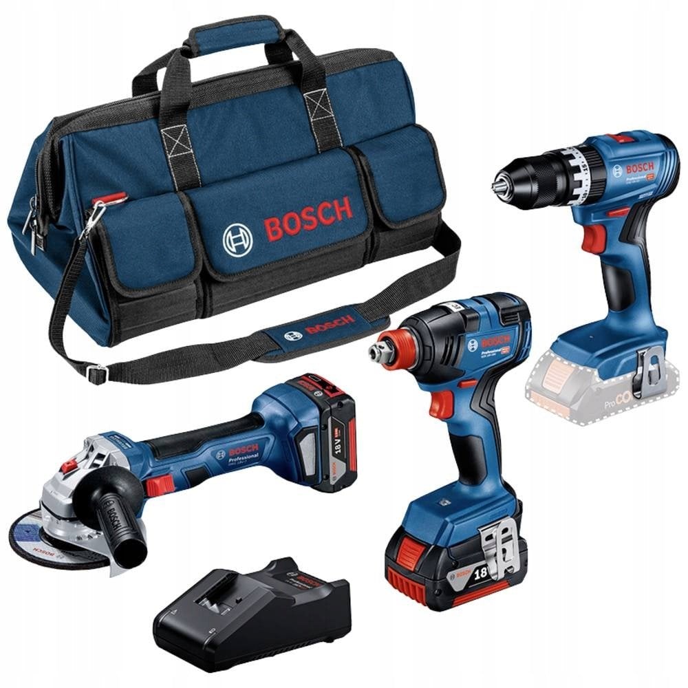 Zestaw elektronarzędzi Bosch Bosch professional set 18V: GSB 18V-45 + GDX 18V-200 + GWS 18V-7, tool set (blue, 2x Li-ion battery 5.0Ah, tool bag)