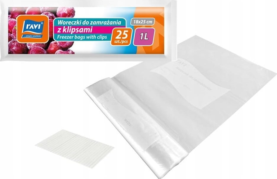 Ravi Woreczki do zamrażania żywności z klipsami 1L 18x25cm 25 sztuk