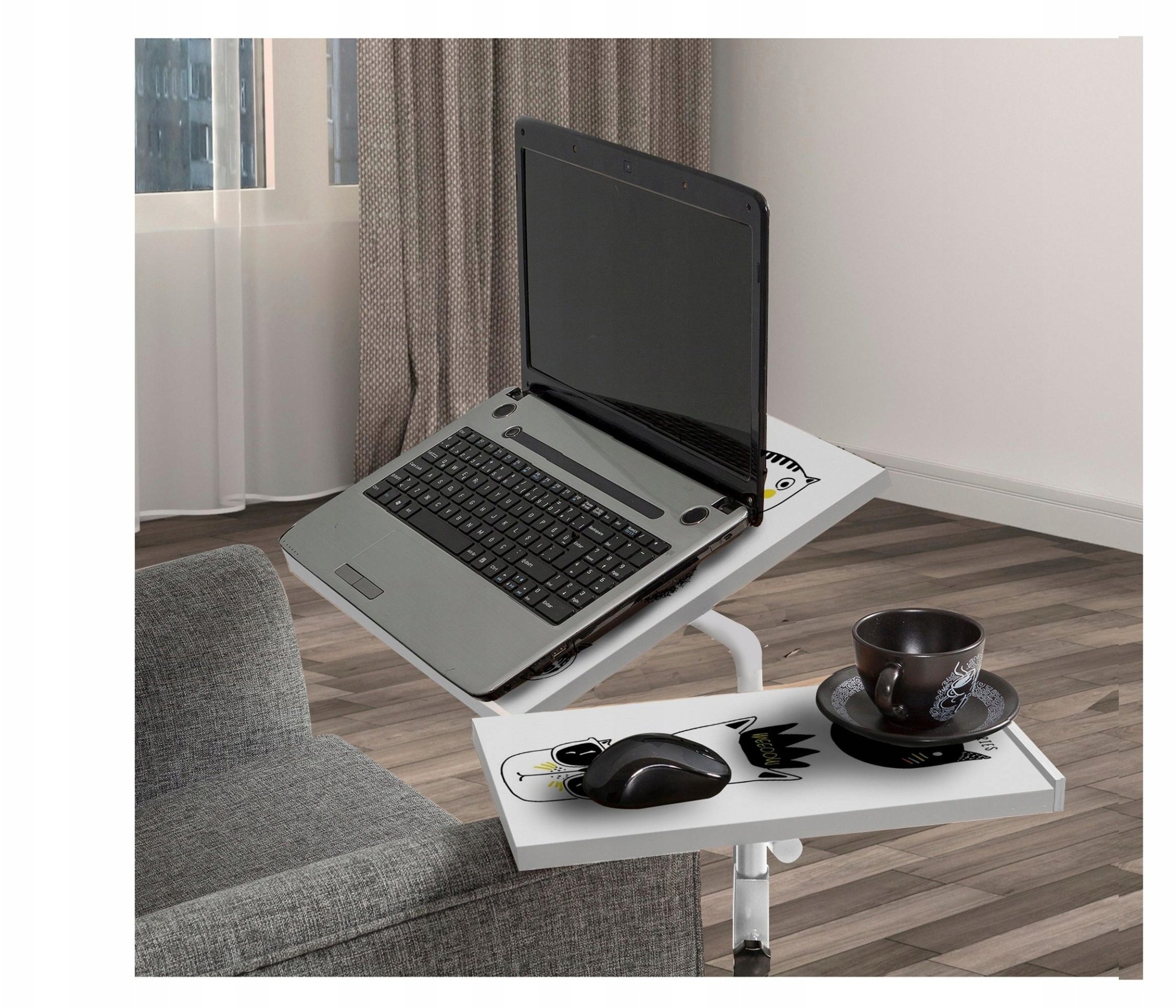 Kompiuterinis stalas Kalune Design 863 (III) nešiojamam kompiuteriui, juodas/baltas