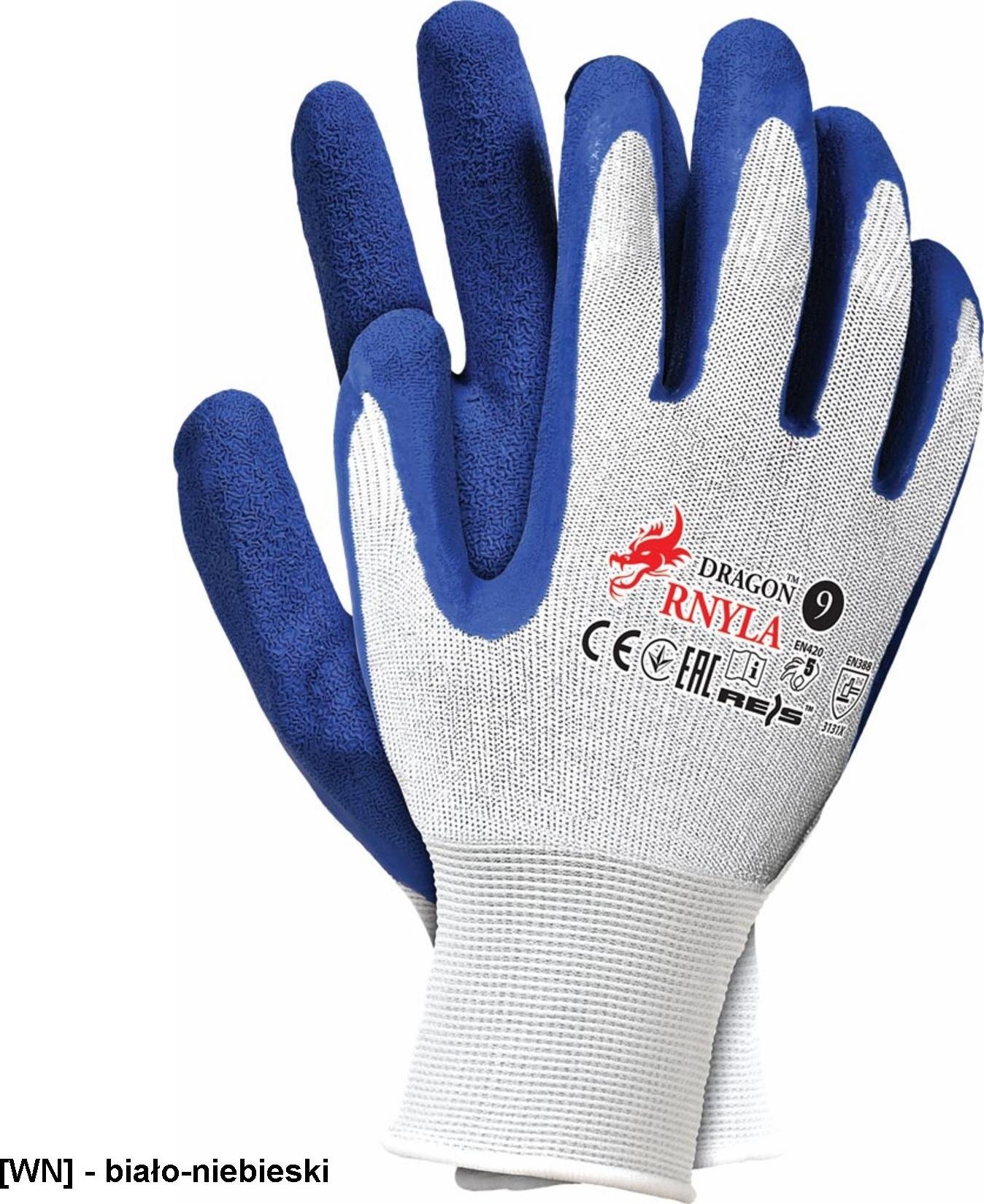 R.E.I.S. RNYLA - Rękawice ochronne wykonane z nylonu z dodatkowym powleczeniem z latexu - biało-niebieski 8