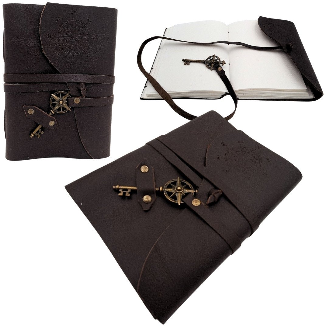 Notes Skórzany Retro Róża Wiatrów 200 stron - Prezent dla Żeglarza - AH03