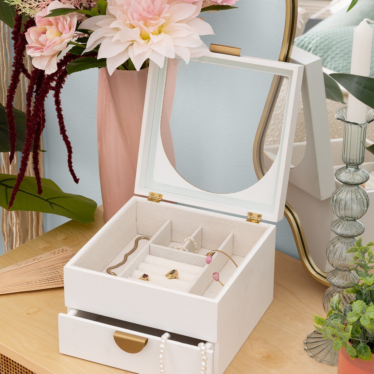 Szkatułka na biżuterię WILD ROMANCE z lusterkiem, 20 x 19,5 x 13,5 cm