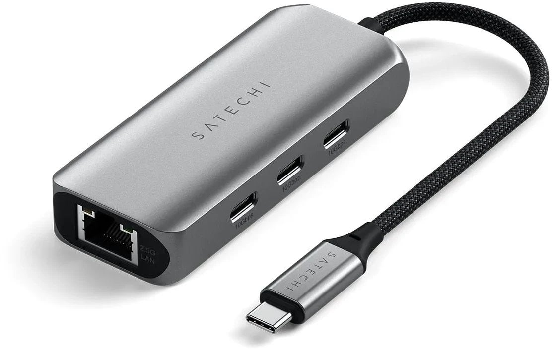 Satechi 4-In-1 USB-C Hub - hub do urządzeń mobilnych USB-C (3x USB-C 3.2 gen2 10Gbps, 2.5 Gigabit Ethernet) (space gray)