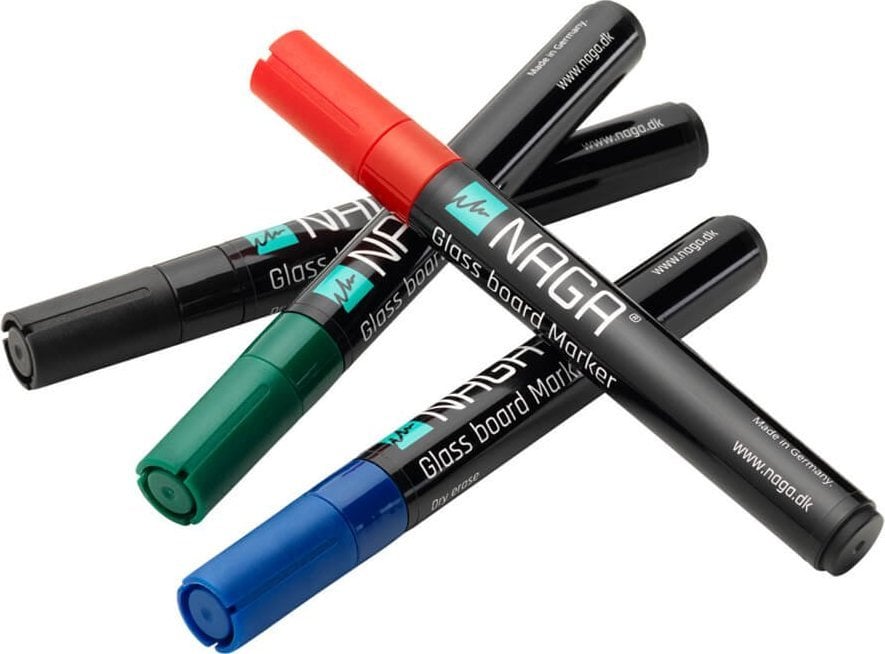 NAGA Glastavle marker mix 4,5 mm. 4 stk. Sort/Rød/Grøn/Blå Mix 14,5x1,5x4mm (1stk)