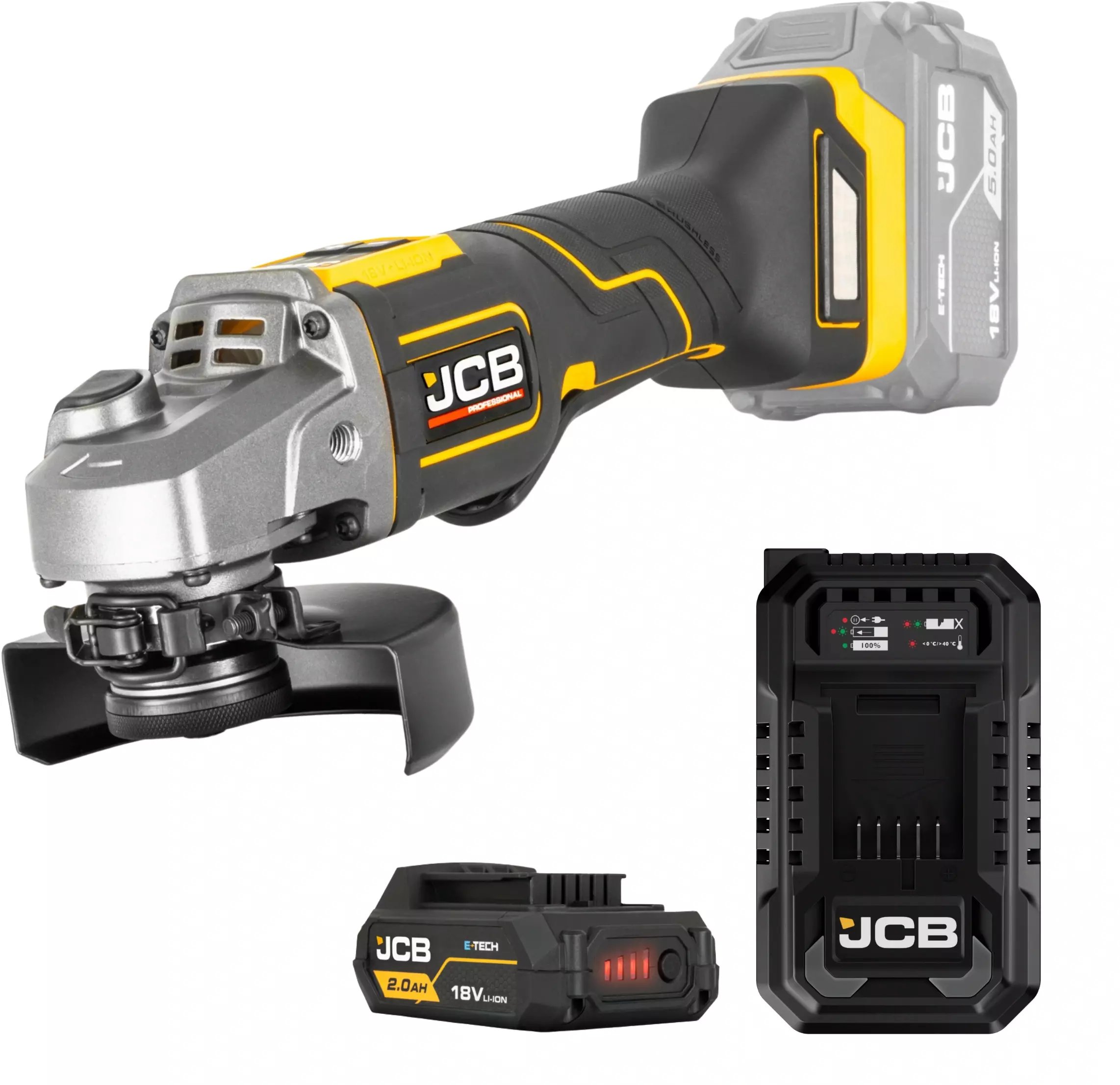 JCB Professional 18V Szlifierka Kątowa 125Mm Ładowarka 4.5A Akumulator 2Ah