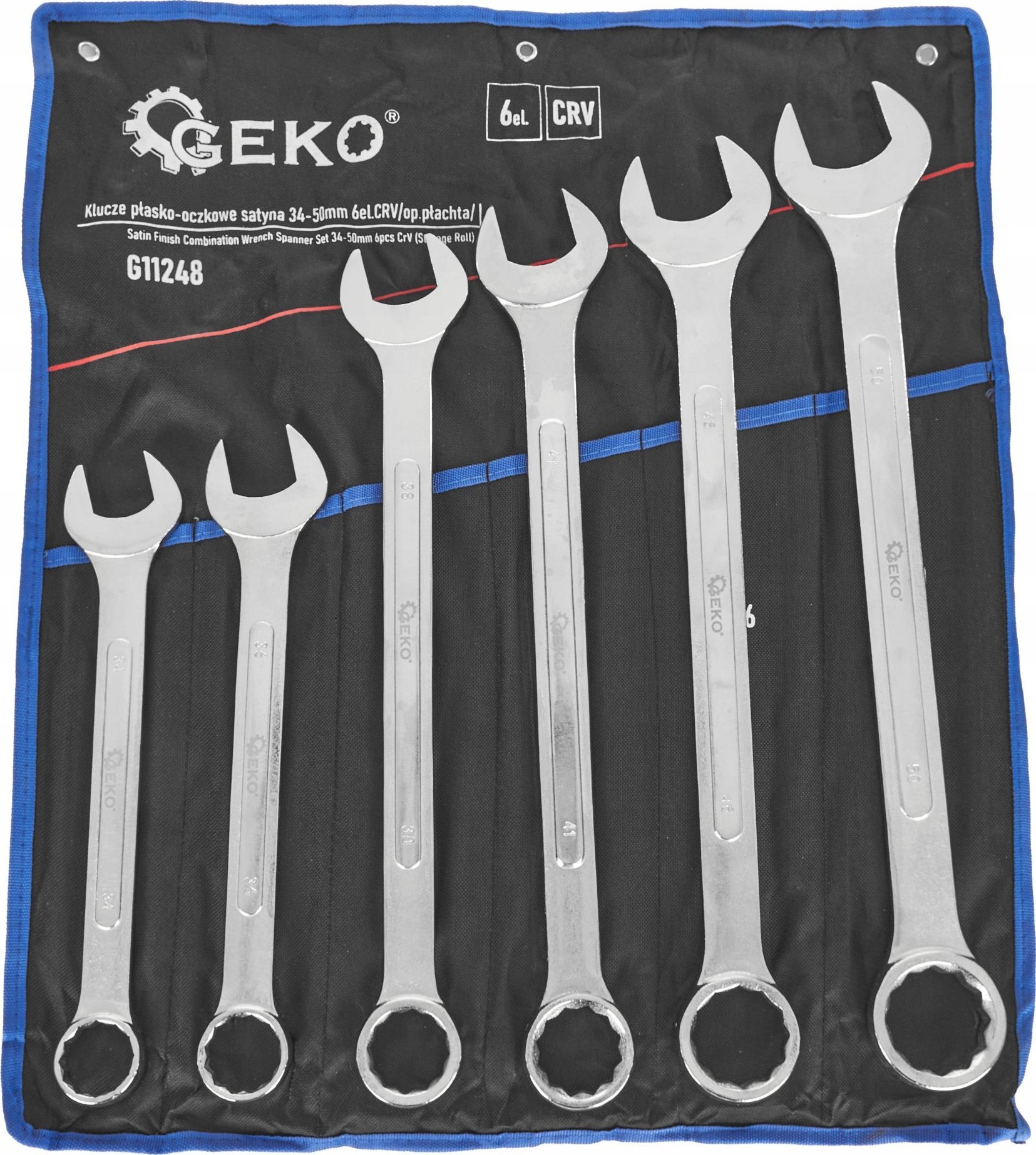 Geko Klucze płasko-oczkowe satyna 34-50mm 6el.CRV/op.płachta/ (3)