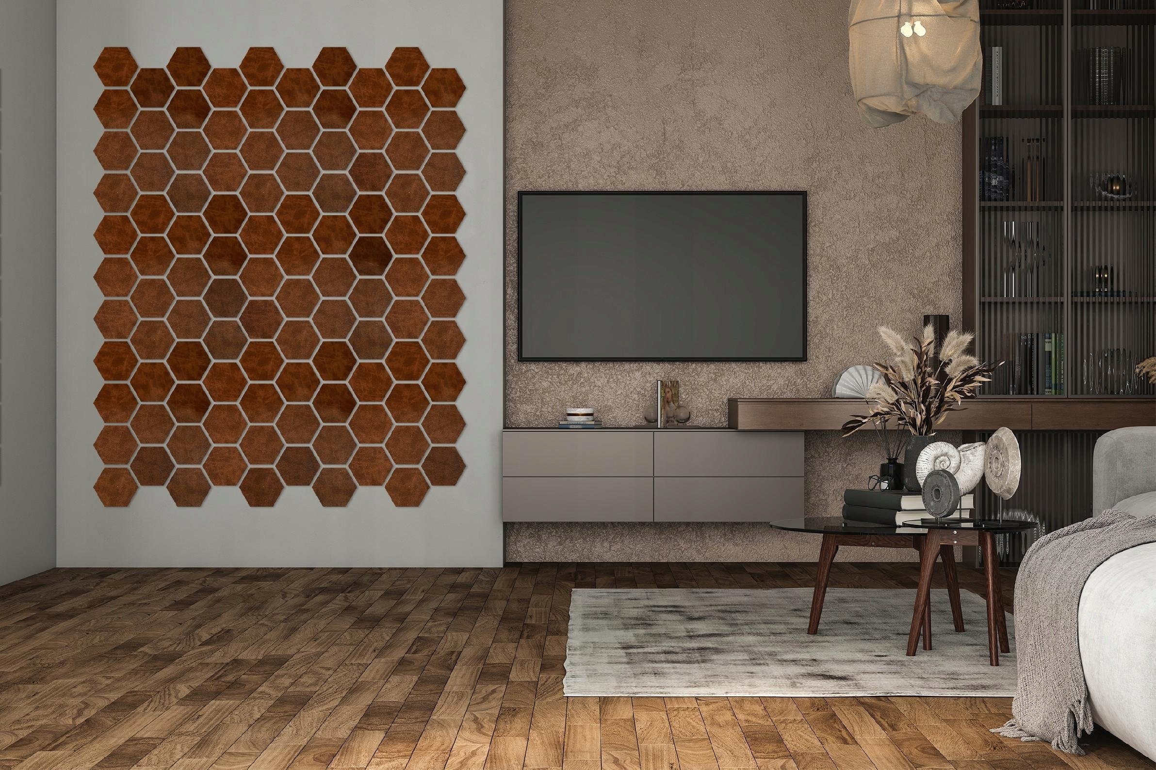 Techrebal PENELE DEKORACYJNE LAMELE ŚCIENNE HEKSAGON SKÓRA