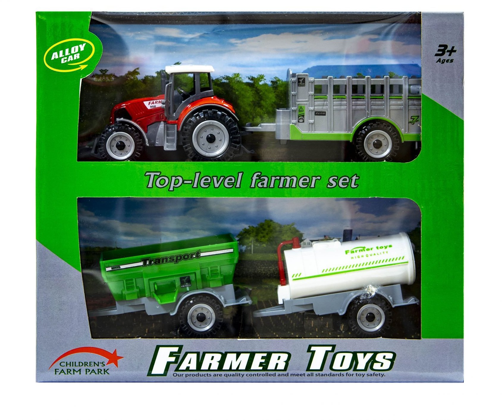 Traktor z wymiennymi przyczepami czerwony