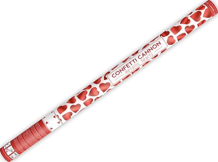 Party Deco Tuba strzelająca konfetti, czerwone serca, 80 cm uniwersalny