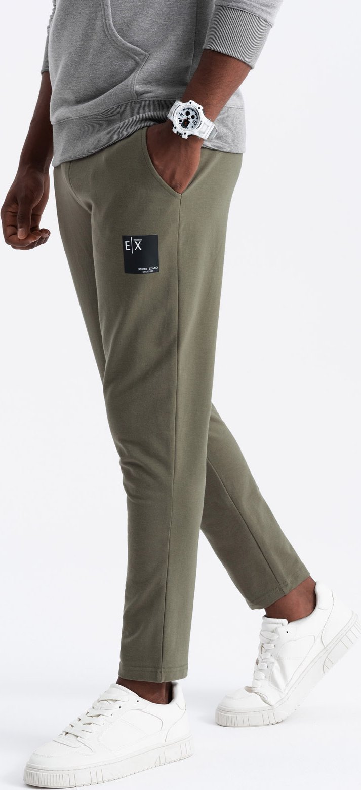 Ombre Spodnie dresowe męskie z logotypem oliwkowe V4 OM-PASK-0167 M