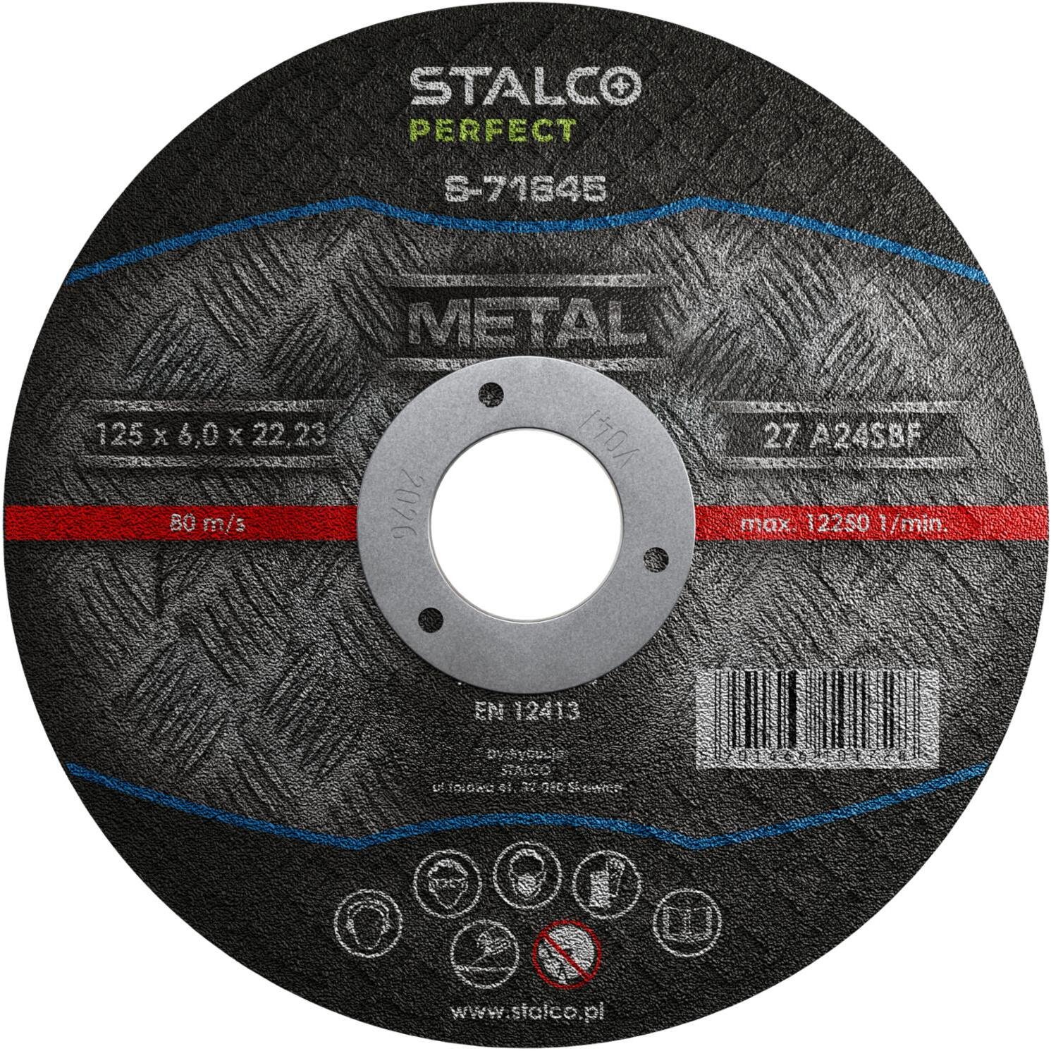 Tarcza do szlifowania metalu drobna ziarnistość niski poziom drgań i hałsu wytrzymała 4 rozmiary - wypukła 125 x 6,0 x 22, 23 mm STALCO PERFECT 230 x