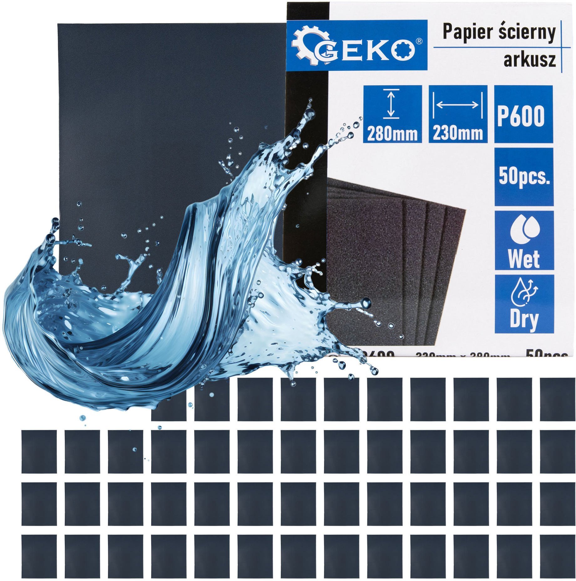Geko Papier ścierny wodny – arkusz 230x280mm P600 (50/1000)