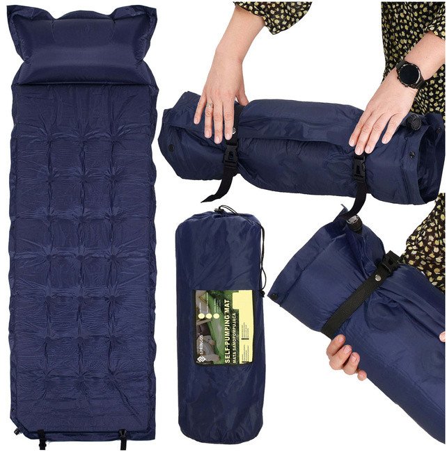 Mata samopompująca 200 cm turystyczna biwakowa z poduszką i pokrowcem granatowa UNIWERSALNY