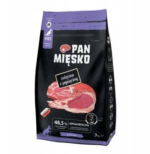 Pan Mięsko Wołowina z jagnięciną sucha karma dla psa chrupiąca M 3kg