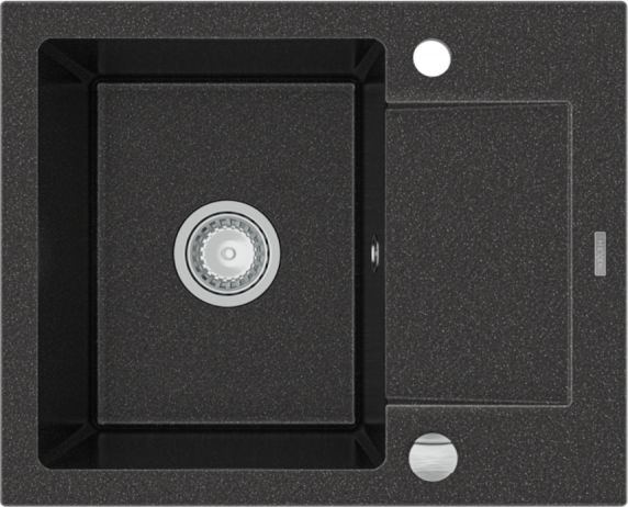 Zlewozmywak Mexen Enzo granitowy 1-komorowy z krótkim ociekaczem 576 x 465 mm, czarny nakrapiany - 6506571005-76