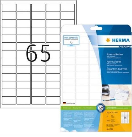 Herma Etykiety adresowe A4, 38,1 x 21,2 mm, białe, trwałe przyleganie. - 4504