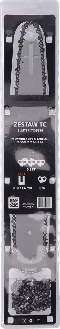 Prowadnica 20" + 2x Łańcuch 76 ogniw - 0,325 x 1,5 TOP CUT