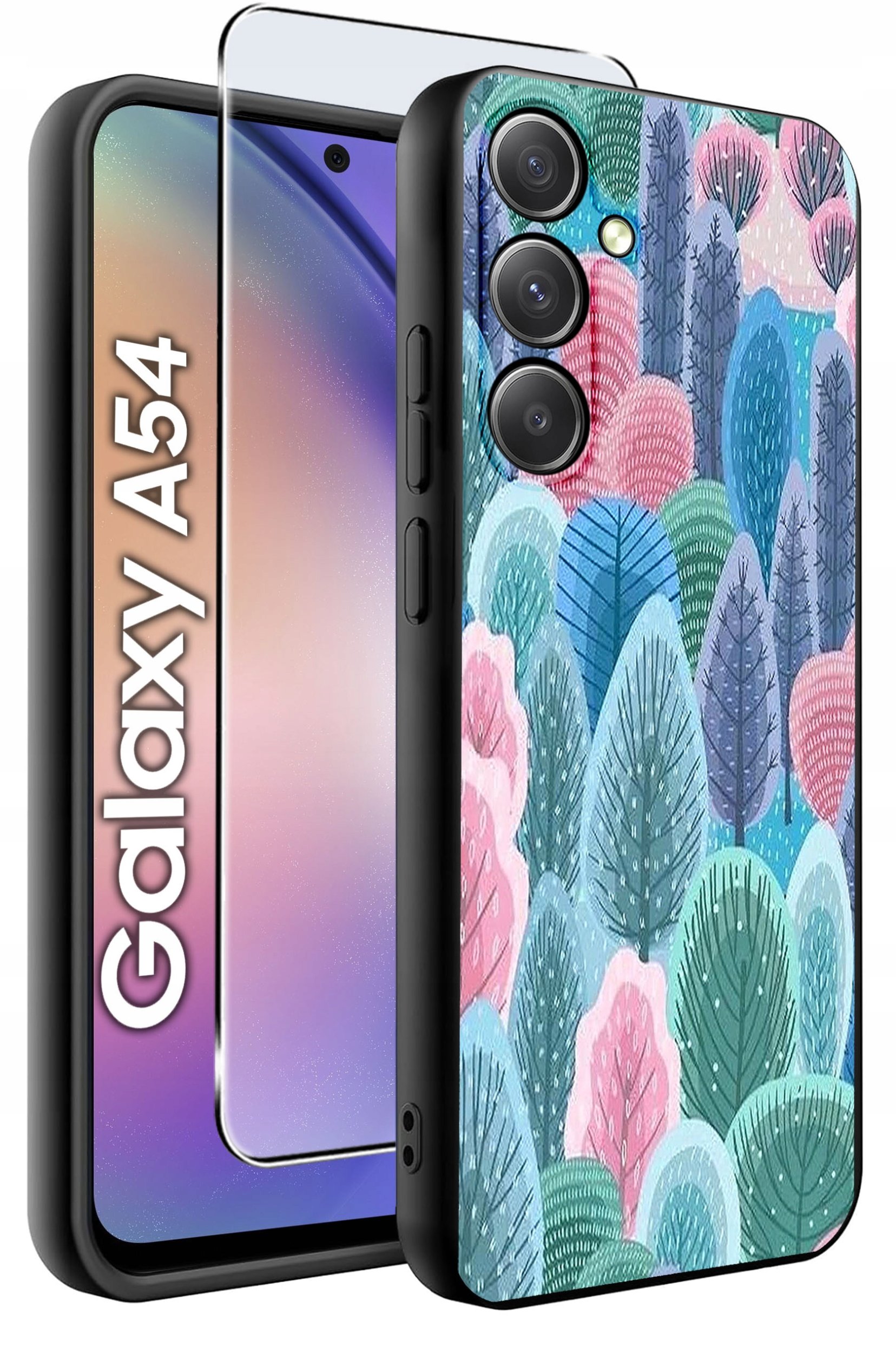 ETUI do Samsung A54 5G WZORY | SILIKONOWE MATT CASE + SZKŁO 9H