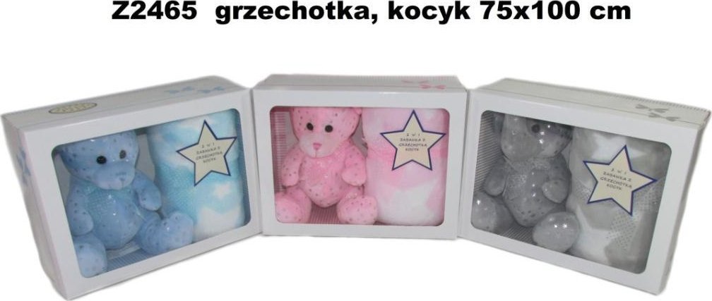 MIś z grzechotką i kocykiem 75x100cm MIX
