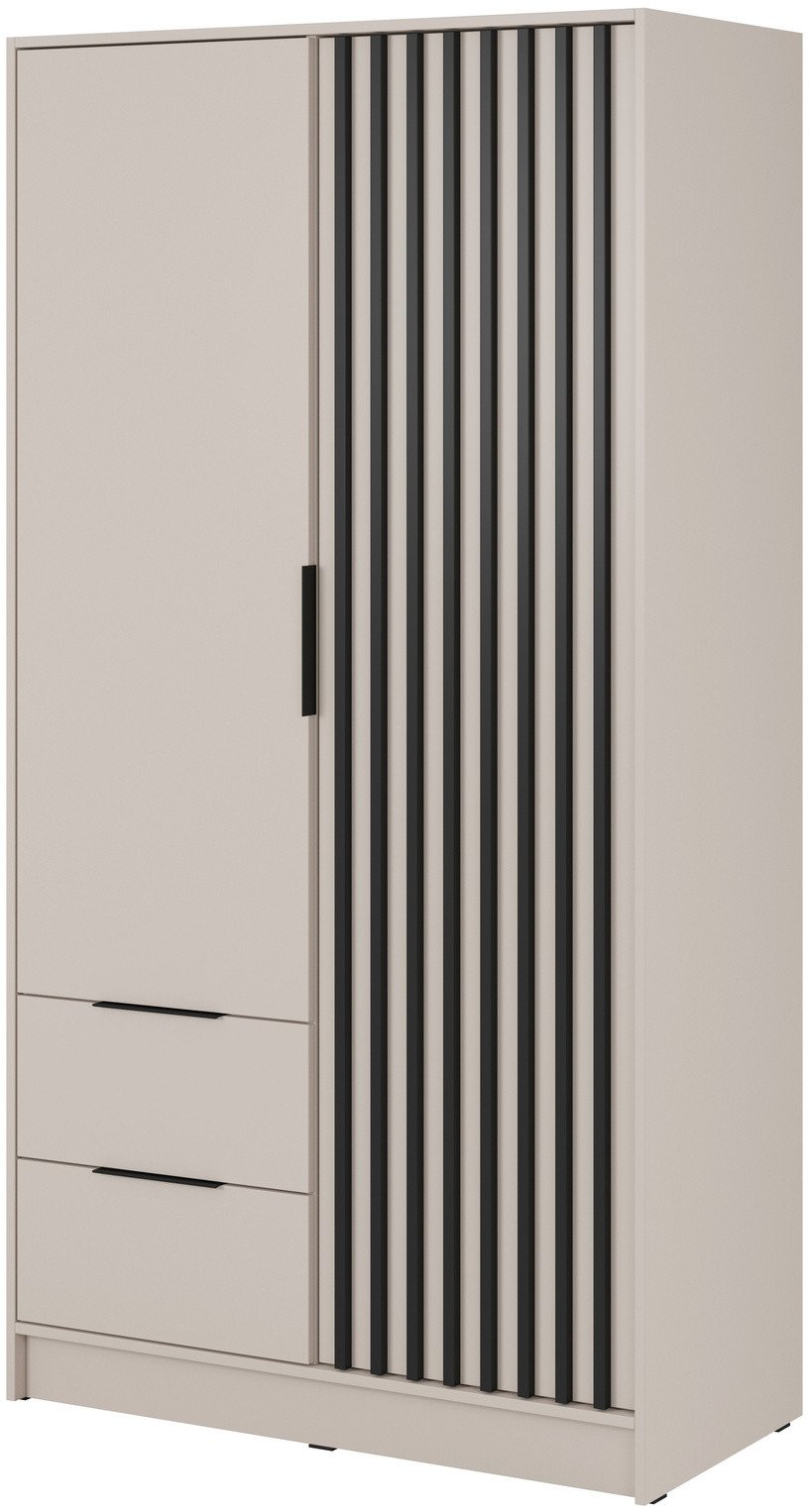 Szafa Stilo w kolorze cashmere dwudrzwiowa z szufladami i lamelami na froncie