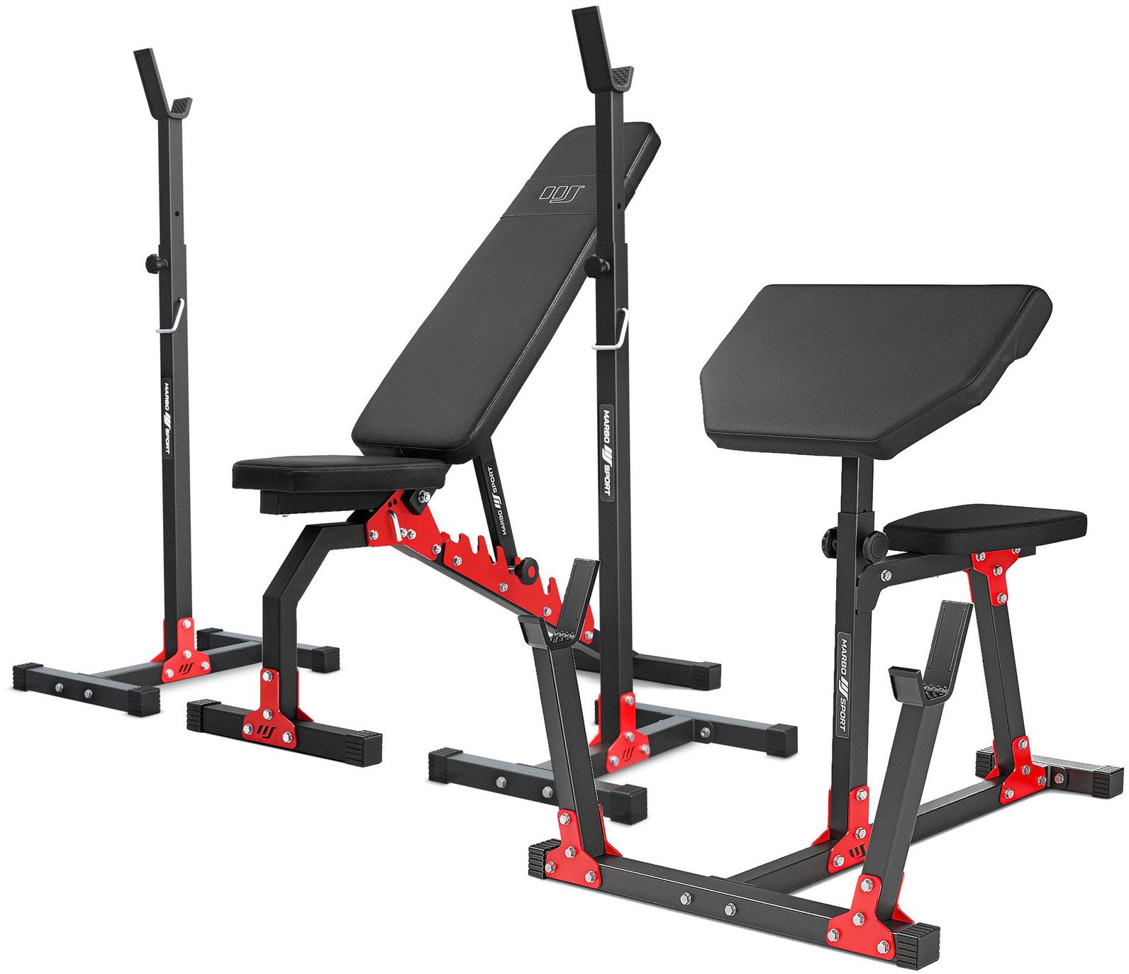 Zestaw MH9 ławka treningowa dwustronna + stojaki regulowane + modlitewnik Marbo Sport