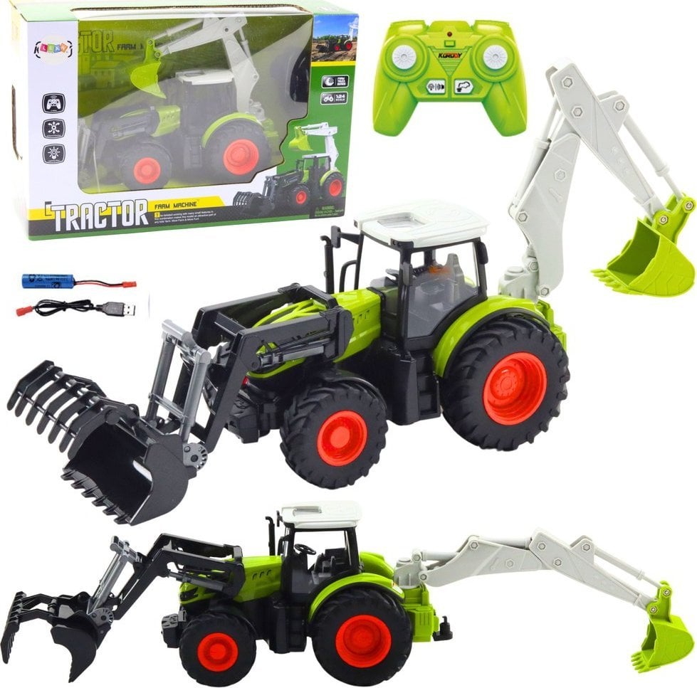 Traktor Rolniczy Z Obrotową Łyżką i Koparką 2w1 Zdalnie Sterowany 2.4G LEAN Toys