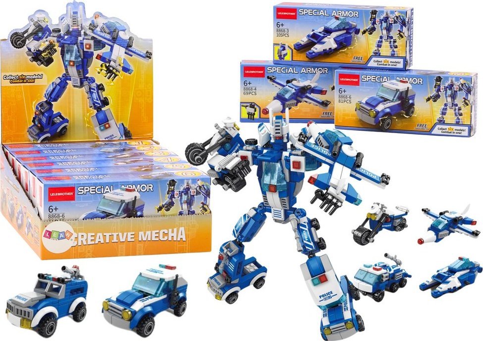 LeanToys Wozy Policyjne Motor Łódź Samolot Policja Klocki Konstrukcyjne MIX
