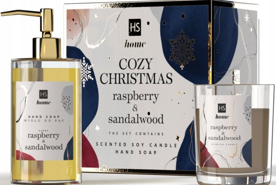 Alkotest HISKIN_SET Cozy Christmas mydło do rąk Malina i Drzewo Sandałowe 250ml + świeca Malina i Drzewo Sandałowe 150g