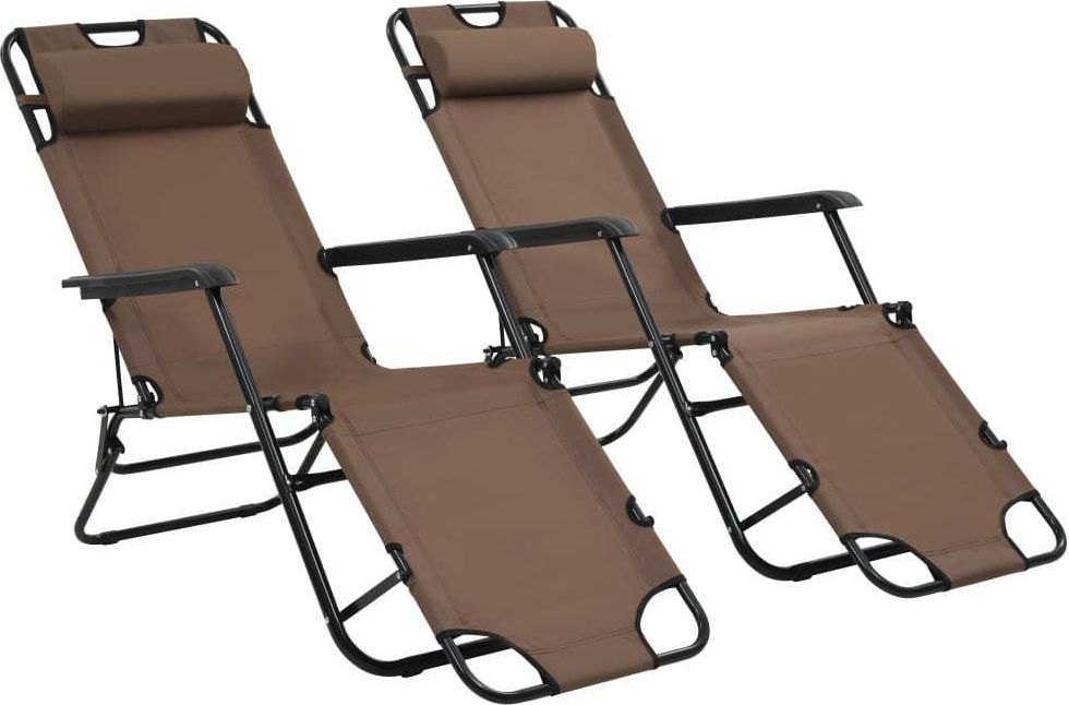 vidaXL składane leżaki z podnóżkiem, 2 sztuki, stalowe, brązowe (44346)
