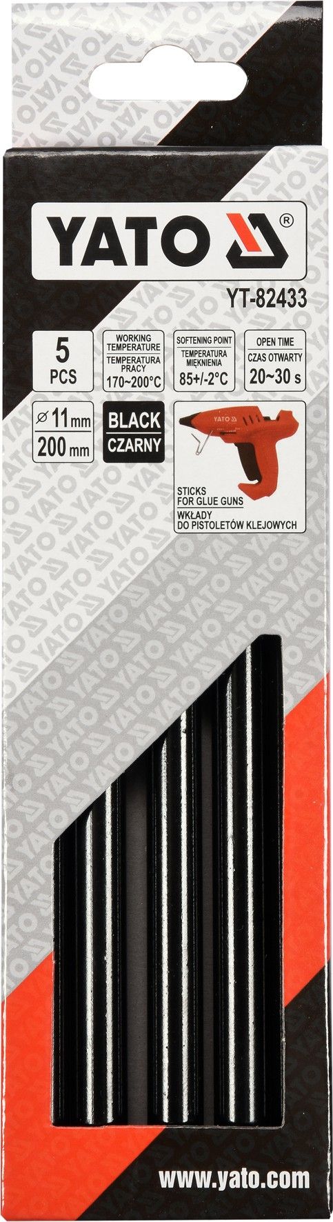 Wkłady klejowe Yato 11 mm x 200 mm czarne 5 szt. YT-82433
