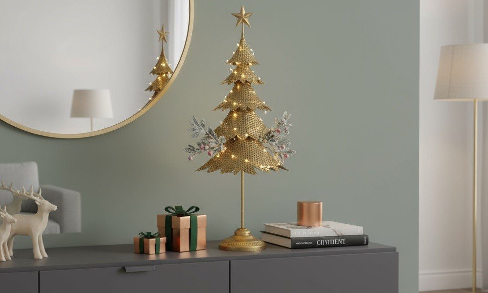 Figurka świąteczna Choinka metalowa 97 cm złota