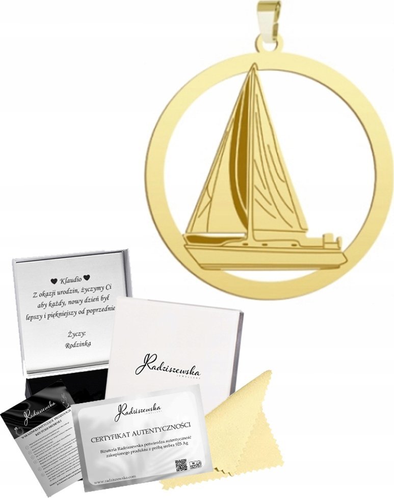 Radziszewska Jewellery ZŁOTA ZAWIESZKA ŻAGLÓWKA ŻEGLARSTWO SREBRO 925 PREZENT GRAWER GRATIS
