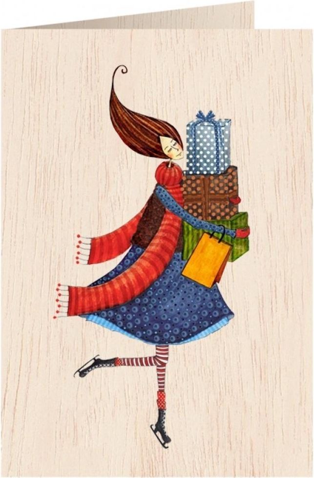 Cozywood Karnet drewniany C6 + koperta. Święta, Kobieta