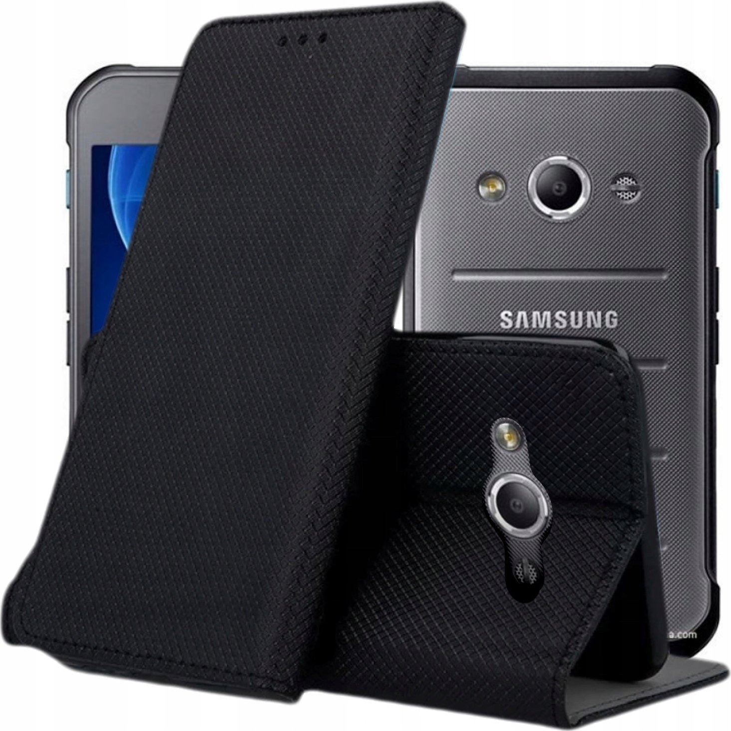 Hello Case ETUI Z KLAPKĄ DO SAMSUNG GALAXY XCOVER 3 CZARNE ZAMYKANE MAGNETYCZNE KABURA